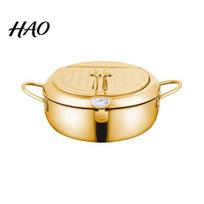 Lid Design Deep Fryer Stainless Steel Pot with Japanese Frying Pan Induction Compatible Temperature Control Thermometer Oil Drainer Rack for 20cm
