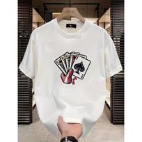 Men's T-shirt - White with Red Playing Card Pattern - Regular Casual Daily Shirt for Parties, Holidays, and Casual Wear - Ideal Gift for Father's Day S balta