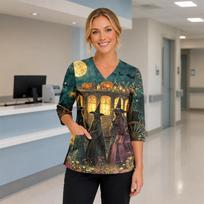 Women's Halloween Costume Top V-Neck Pockets Side Slit Three-Quarter Sleeves XXXXL mėlyna
