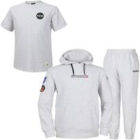 Nasa Unisex Sweatshirt Wappen Hoodie + Jogger Pants + Short Sleeve T-Shirt 3-Piece Set [Melange White] 95