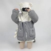 KOSY Lovely Bear Jacket Japanese Women New Autumn Winter Thickened Hooded Zipper Jacket Sweet Trendy Warm Coat for Young Girls S