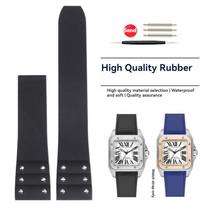 Aukštos kokybės guminė laikrodžio apyrankė Cartier Santos dirželiui Santos 100 serijos Juoda Mėlyna Vandeniui atspari apyrankė Sulankstomas sagties dirželis 21mm 21mm-width gray