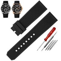 Aukštos kokybės guminis laikrodžio dirželis Cartier CALIBRE London Tank W7100056 W7100055 WGCA0010 WSCA0006 WSCA Citizen laikrodžio dirželis 23mm 23mm black