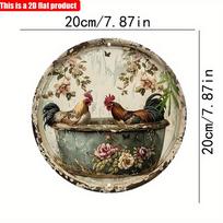 2D Plokščias 20*20cm 1vnt Vintažinis Gėlėtas Gaidys Puodas Dekoratyvus Apvalus Pakabukas, Su Žavinga Vištos Tema Ideali Sodybos Namų Ornamentas KTJ 20*20cm