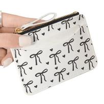 Women Card Holder Faux Leather Wallet with Multiple Card Slots Zippered Pokect Heart Bowknot Pattern Card Wallet for Girls