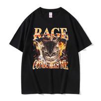 Rage Consumes Me Cat Funny Meme T Shirts Men Women Vintage Fashion Oversized Cotton T-shirt Y2k Harajuku O-Neck Clothing Tshi... S įvairiaspalvis