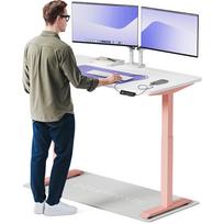Kompiuterio stalas reguliuojamo aukščio Desktronic HomeOne, 140 cm x 70 cm, 72 - 122 cm, balta sp./rožinė sp.