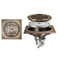 Modern Rectangle Brushed Eco-Friendly Easy-Clean Bathroom Floor Drain 100x100mm (Antique Brass,Brass) antikvarinės žalvario spalvos