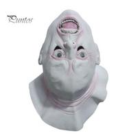 Halloween Latex Mask Upside Down Demon Full Face Mask, Scary Alien Cosplay Durable Headgear, Creepy Costume Prop for Party Escape Room Stage