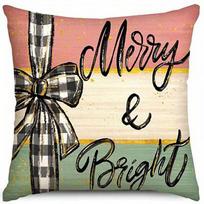 Home Decor Merry & Bright Holly Jolly Christmas Pillows Pattern Cushion Cover Suitable for Sofa Bedroom Car Pillow Cover 40x40cm