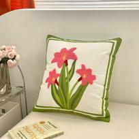 Tulip Plush Throw Pillow Cover Minimalist Simple Sofa Stamping Waist Cushion Cover Home Decor Embroidered Pillowcase 45x45CM 45x45cm