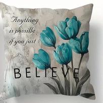 Blue tulip decorative pillowcase, pillowcase ultra-soft polyester material living room sofa back car pillowcase decoration 40x40cm