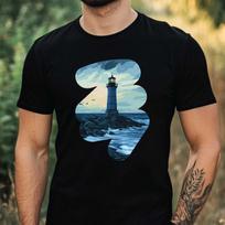 T-Shirt Herren Blauer Leuchtturm Motiv Baumwolle Größe XS bis 5XL S
