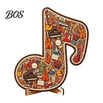 Dėlionė su stoveliu, natos, instrumentas, dėlionės ornamentas, 3D medinė muzikos tema, menas, dovana mylėtojams A