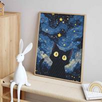 Diamond painting kit. full diamond round mosaic black cat starry sky. handmade home decoration gift Round 20x30cm