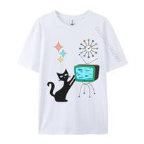 Mid Century Modern Retro Atomic Funny Cat With Fish Tv Normal Tops Tees Discount O Neck Printed On Pure Cotton S