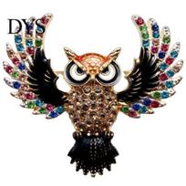 Animal Brooch Accessory Colorful Rhinestone Owl Pin, Bird Shape Lapel Pin for Suit Dress Scarf Hat Bag Decoration, Clothing Gift Men Women Jewelry 1pc black