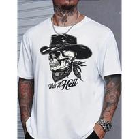 European sizes Men's T-Shirt with Cowboy Hat Bandana Print T-Shirt Wild As Hell Graphic Tee Casual Streetwear Trendy Male Fashion Summer Top S balta