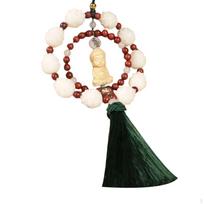 Wood Buddha Car Hanging Pendant with Tassel Feng Shui Ornament for Rearview Mirror Decor 21.6inch Dark Green Tassels