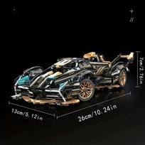 1690 Super Statybinis Lenktyninis Automobilis, V12 Statybinis Automobilis, Juodi ir Auksiniai Priedai, Smulkus Darbalaukio Medinis Modelis Automobilis, Gimtadienio Dovana