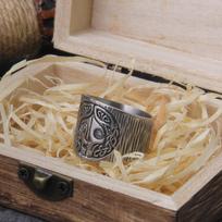 Viking Hel Ring Norse Mythology Stainless Steel Band with Runes Pagan Jewelry Gift in Wooden Box 7 sidabras