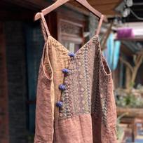 Retro Patchwork Loose Camisole Dress – Fallen Ancient Mud Design One Size