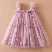 Summer Girls Suspender Dress Butterfly Cute  Girl Mesh Puffy Vest Princess Dress 80 rožinė