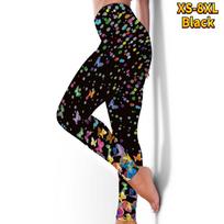Moteriškos mėlynos spalvos laurų raštai Stretch Yoga antblauzdžiai Fitnesas Bėgimas Gym Sportinės Aktyvios Kelnės 2XL juoda