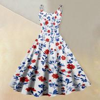 Women’s Sleeveless Floral Print Midi Dress with Adjustable Spaghetti Straps and Flared A Line for Summer Wear L mėlyna