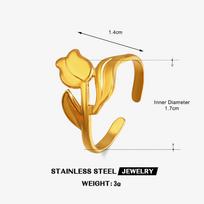 Vintage Tulip Open Ring Unisex Romantic Jewelry Stainless Steel Rose Flower Adjustable Couple Rings Valentine Day Gift resizable