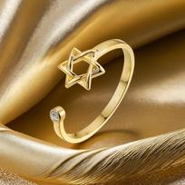 Yiluocd Hollow Hexagon Zircon Jewish Ring For Women Magen Star Of David Adjustable Rings Promise Jewelry Gift resizable
