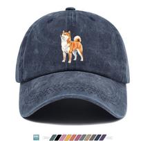 Shiba Inu Dog Graphic Washed Baseball Cap Adjustable Cotton Outdoor Sports Snapback Hat One Size