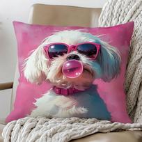 Cute Dog Pillowcase, Funny Puppy Bubble Gum Print, Pink Sunglasses Cushion Cover, Pop Art Style Home Decor, Modern Living Room 40x40cm