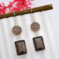 Round Cab & Cushion Cut Natural Smokey Quartz Earring-925 Sterling Silver Handmade Drop & Dangle Silver Earring Silver Designer For Women ruda