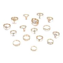16Pcs/Set Bohemia Style Women Finger Ring Set Geometric Shape Shining Faux Gem