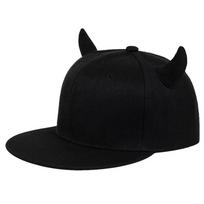 Vyriška Snapback reguliuojama beisbolo kepuraitė Hip Hop kepurė Juoda Jaučio rago dekoracija Kepurės Plokščias viršus Trucker kepurės juoda
