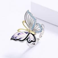 Silver Retro Palace Gold Oil Painting Butterfly Epoxy Ring Necklace Set Ladies Exquisite Bow Jewelry Party Birthday Gift resizable&45cm