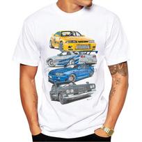 Vintažinis Fast And Furious Skyline automobilio spaudinio marškinėlis Mados vyriški trumparankoviai juokingi berniukiški laisvalaikio viršutiniai drabužiai Hipsterio vyras baltas marškinėlis S
