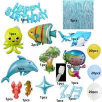 Jūros tema gyvūnų gimtadienio vakarėlio dekoracija vaikams mėlynas fonas ryklys ir delfinas balionas kūdikio sutiktuvių vakarėlis Balloon set
