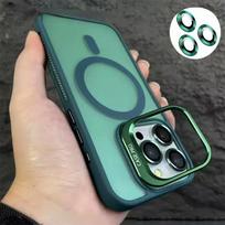 For Magsafe Stand Glass Lens Protection Phone Cases For iPhone 16 15 14 13 12 11 Pro Max Plus Shockproof Matte Magnetic Cover For iPhone 15