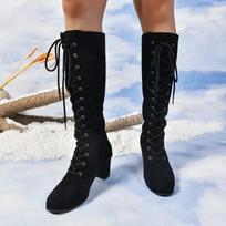 Mada Comemore Batai moterims Klasikinio stiliaus Kryžiuoti Žieminiai moteriški batai Kasdienė mada Storas kulnas Ruda Ilgaauliai batai Zapatos Mujer 35 juoda