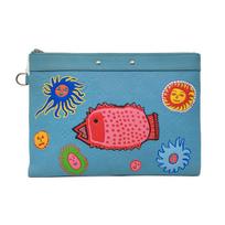 [Pre-Owned] X Yayoi Kusama Pochette To-Go Cartoon Pattern Monogram Embossed Leather Clutch - Very Good #CCZDEG ONE SIZE