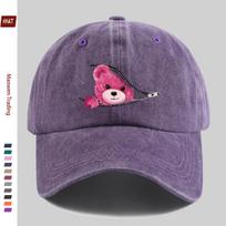 pc Red Cartoon Teddy Bear Print Baseball Cap Home Leisure Decorative Hat Colorful Floral Print Papa Hat with Adjustable Buckl 1pc