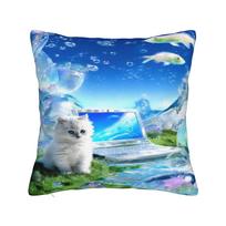 Frutiger Aero Aesthetic Square Pillow Case Tech Great Wave of Kanagawa Fishes Cushion Cover Customized Pillowcover Home 40*40cm 40x40cm