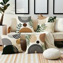 VIKAMA Minimalist Boho Geometric Leaf Cushion Case, Mid-Century Arch Botanical Throw Pillow Cover, Decorative Sofa Pillowcase 30x30cm