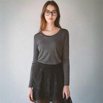 Studio 235 Summer Boyfit Modal U-Neck Long Sleeve Dark Gray Free