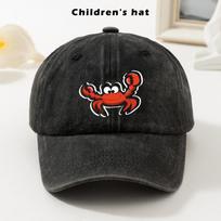 Cartoon Crab Graphic Washed Denim Baseball Cap Cute Animal Print Adjustable Outdoor Sun Hat for Teens One Size