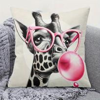 Funny Giraffe Cushion Cover, Pink Glasses Bubble Gum Animal Print Pillowcase, Modern Living Room Sofa Decor 40x40cm