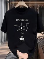 Male Caffeine Molecule Structure On A Black Tee With Coffee Bean Pattern Print Round Neck Casual Wear Fashionable Casual Wear M