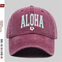 Aloha Hibiscus Washed Baseball Cap Denim Casual Adjustable Sun Hat for Unisex Travel One Size